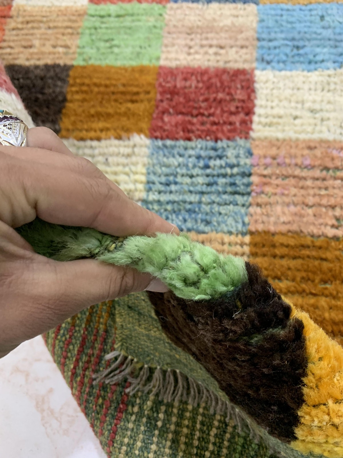 Green Gabba Square Pattern Afghan Handmade Carpet | Turkmen Weave Carpet 5.90 X 3.50 (ft) 4
