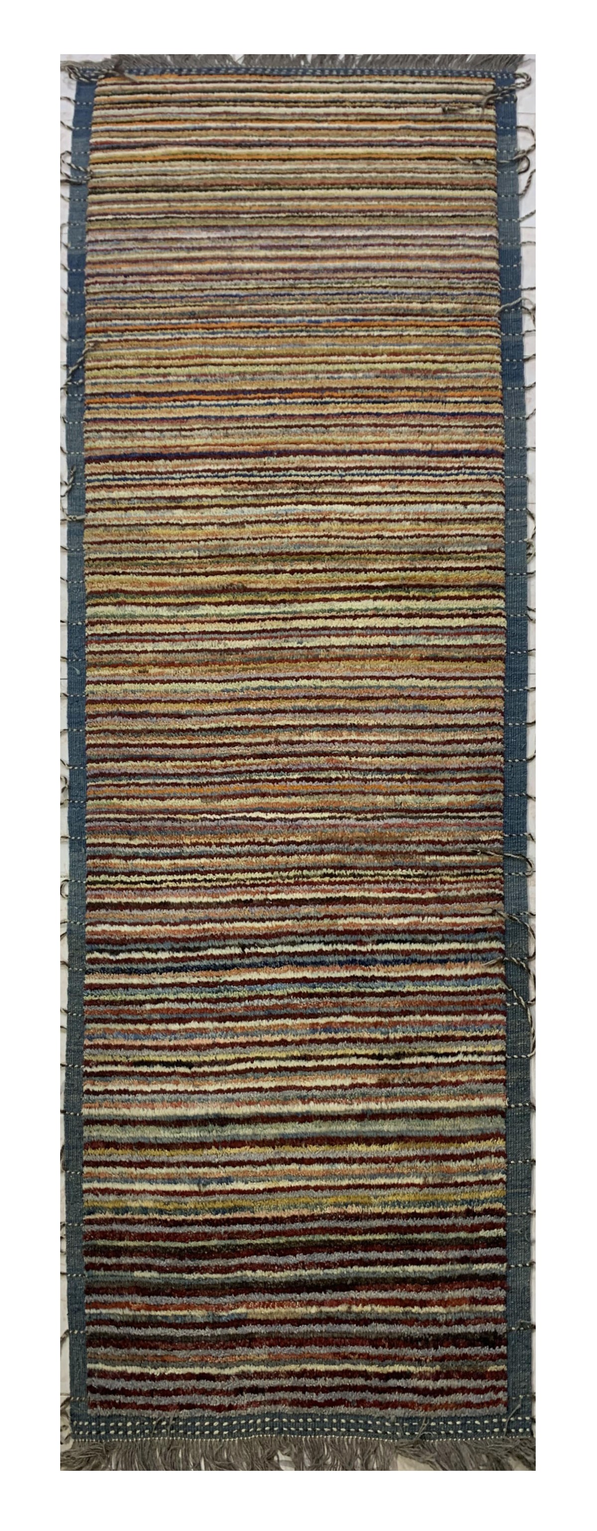 Gray Gabba Stripped Afghan Handmade Rug | Turkmen Weave Runner Rug 10 x 3 (ft) 1