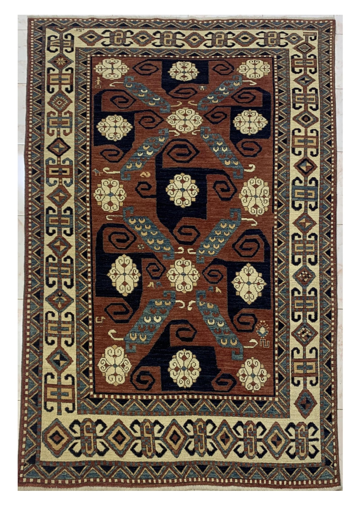 Brownish Cream Anari Afghan Handmade Carpet| Turkmen Weave Carpet 7.80 x 5.50 (ft) 1