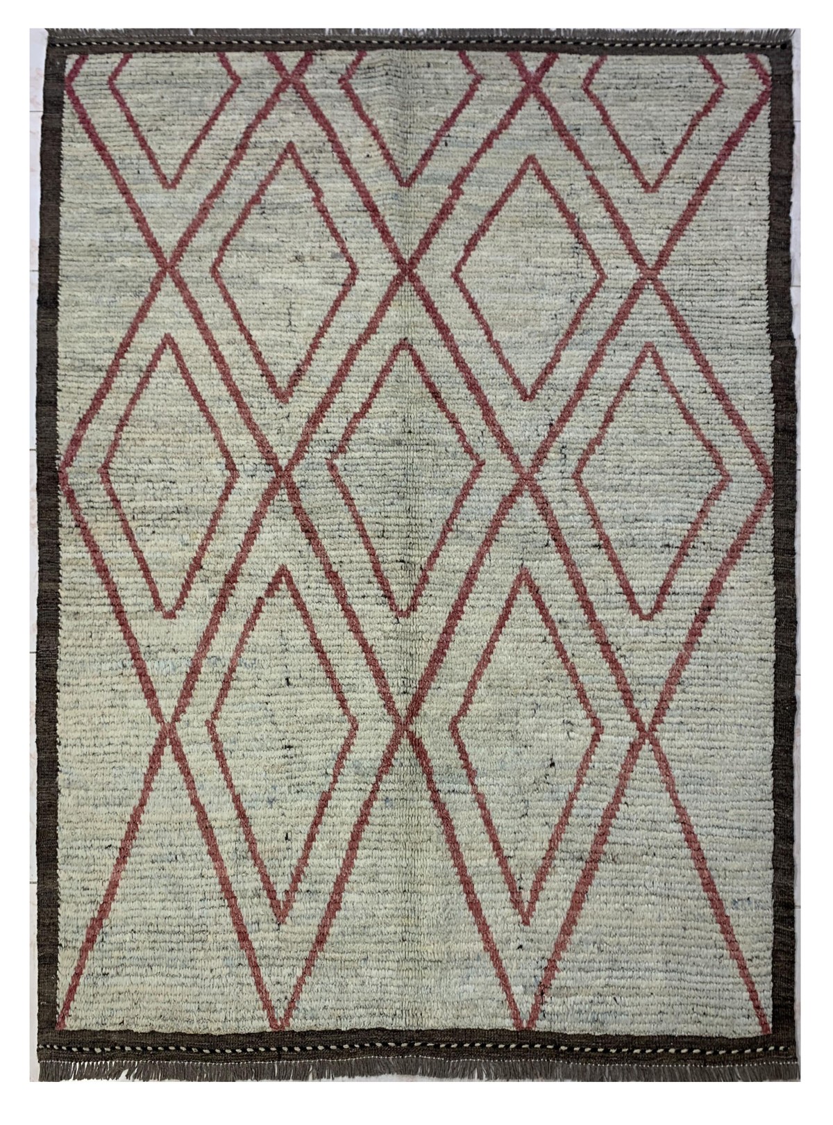Cream Gabba Diamond Pattern Afghan Handmade Carpet | Turkmen Weave Carpet 6.80 X 5.50 (ft) 1