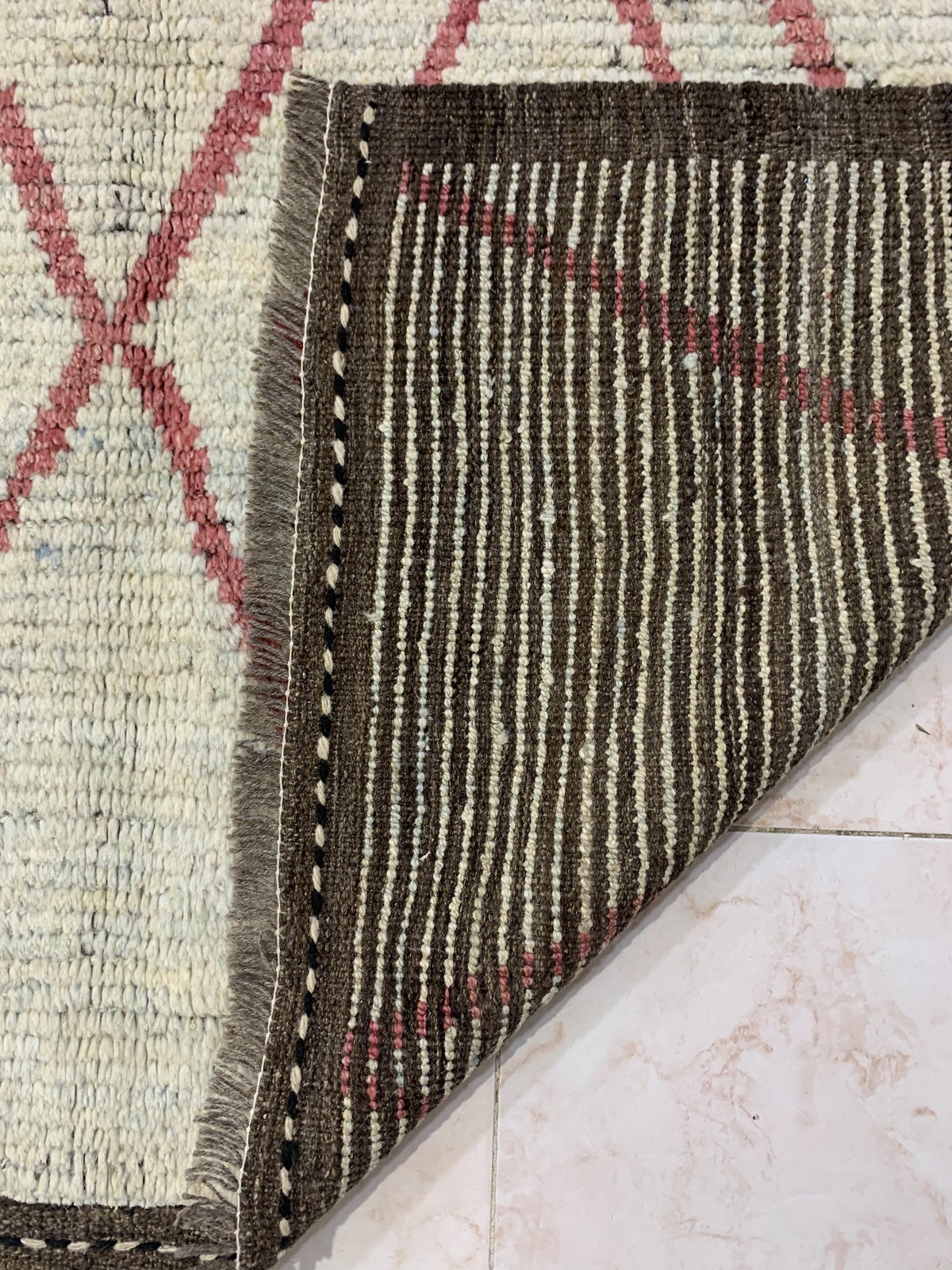 Cream Gabba Diamond Pattern Afghan Handmade Carpet | Turkmen Weave Carpet 6.80 X 5.50 (ft) 3