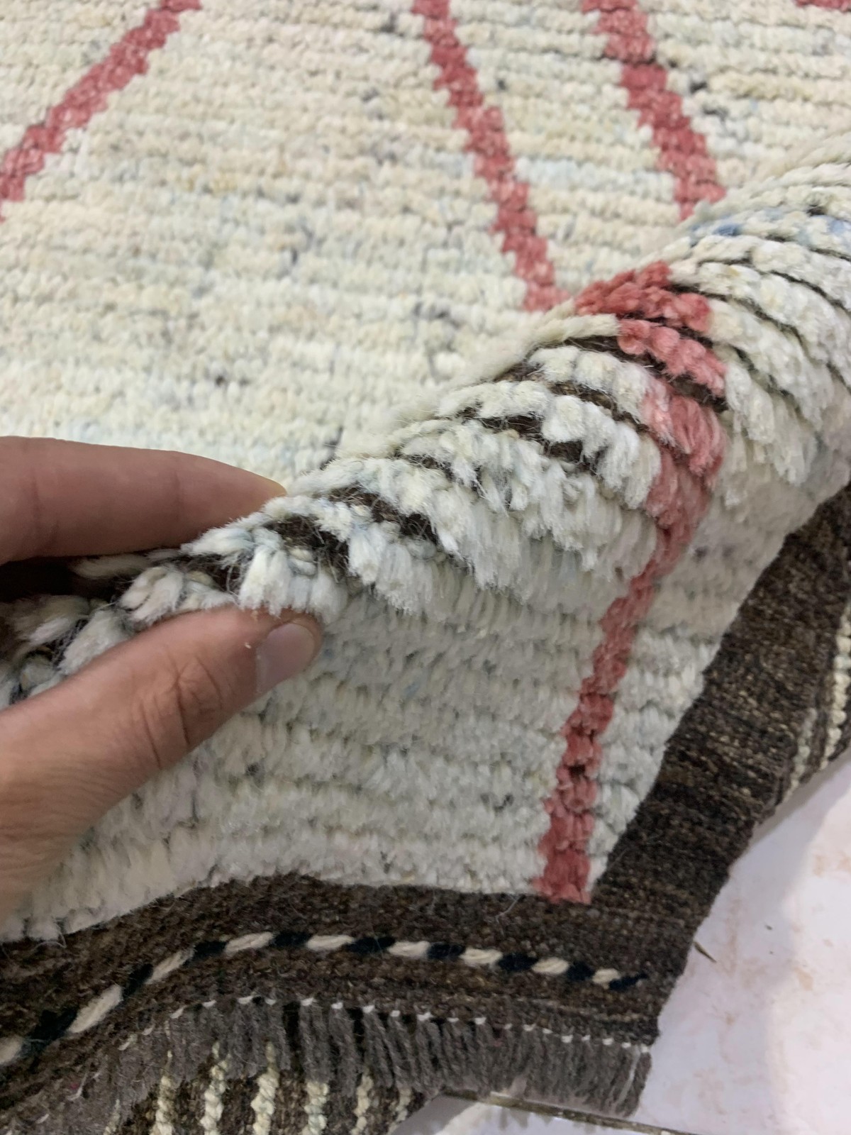 Cream Gabba Diamond Pattern Afghan Handmade Carpet | Turkmen Weave Carpet 6.80 X 5.50 (ft) 4