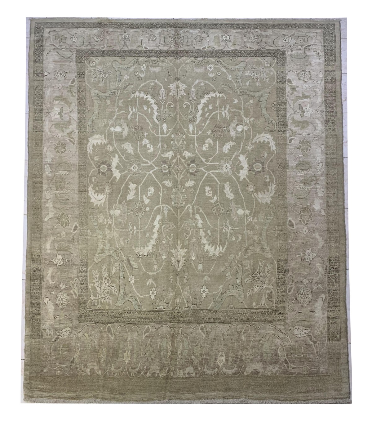 Off-White Chobi Afghan Handmade Carpet | Turkmen Weave Carpet 9.20 X 8.70 (ft) 4