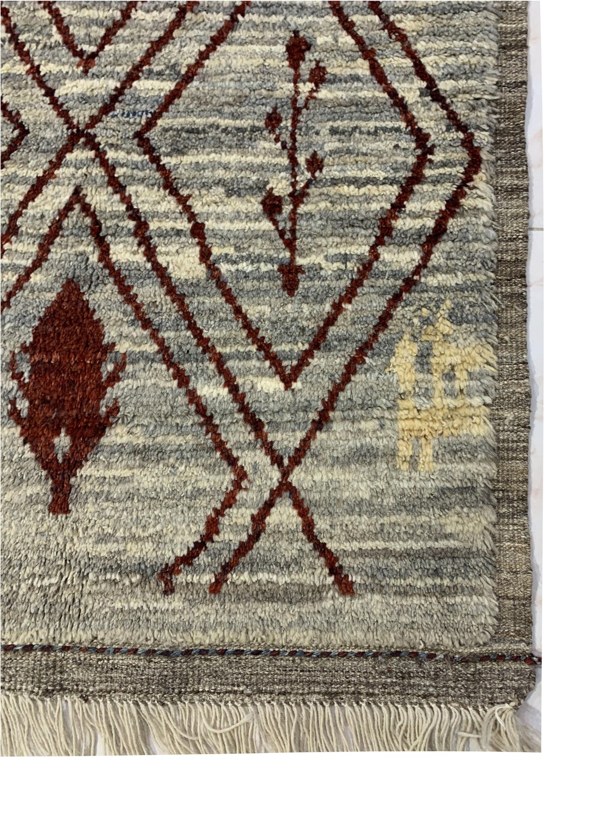 Moss Green Gabba Diamond Pattern Afghan Handmade Rug| Turkmen Weave Rug 10 X 2.90 (ft) 2