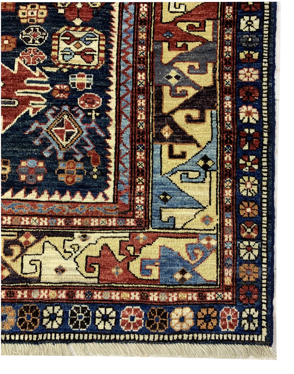 Black Kazak Triplet Design Afghan Handmade Carpet | Turkmen Weave Carpet 8 X 5.50 (ft) 3