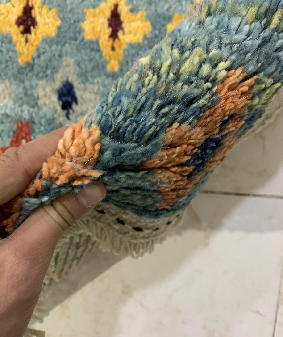 Blue Gabba Droplet Pattern Afghan Handmade Carpet | Turkmen Weave 10 X 6.90 (ft) 4