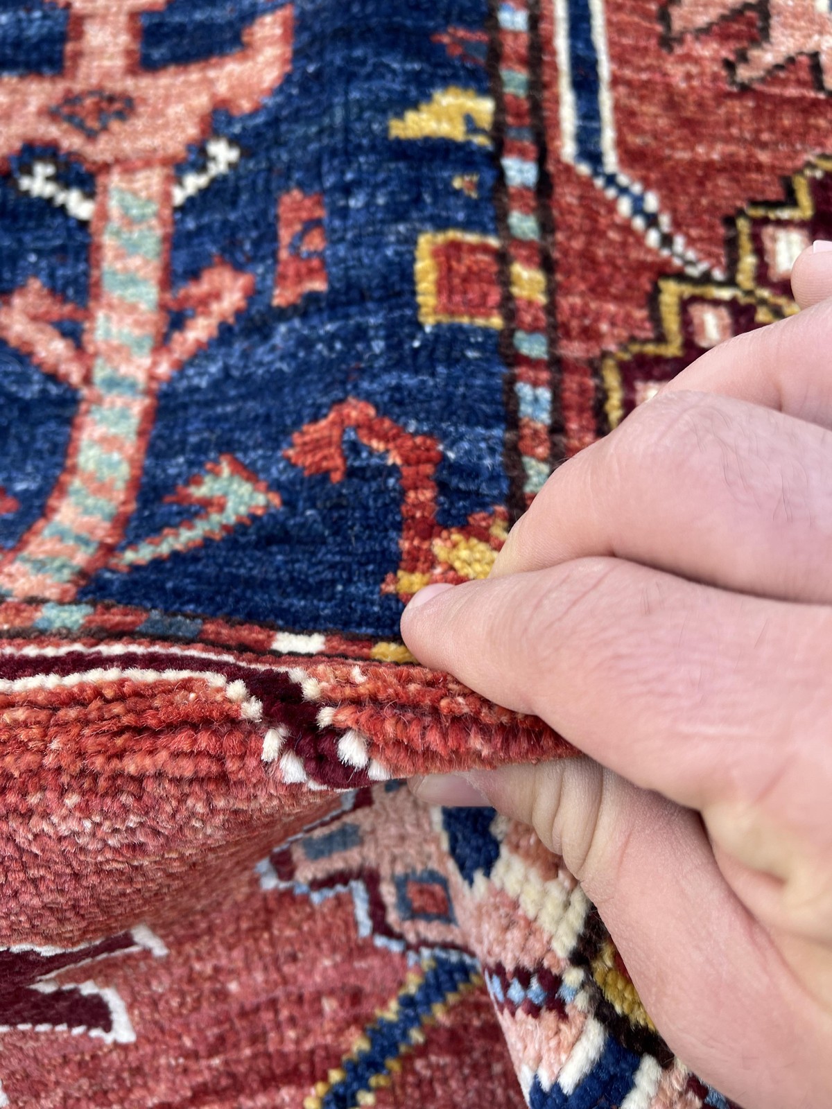 Bluish Red Animal Pictorial Afghan Handmade Carpet | Turkmen Weave Area Carpet 4.70 X 3.40 (ft) 1