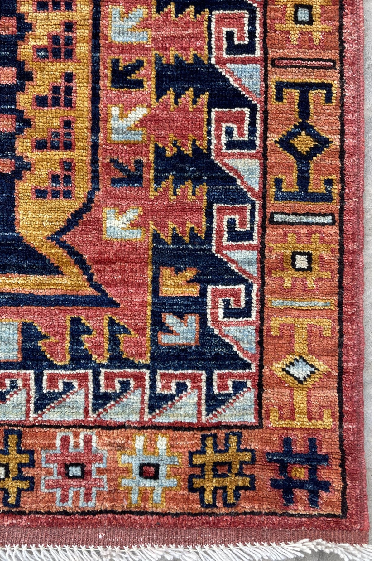 Brownish Blue Qabqazistan Afghan Hand-knotted Carpet | Turkmen Weave Area Carpet 7 X 2 (ft) 4