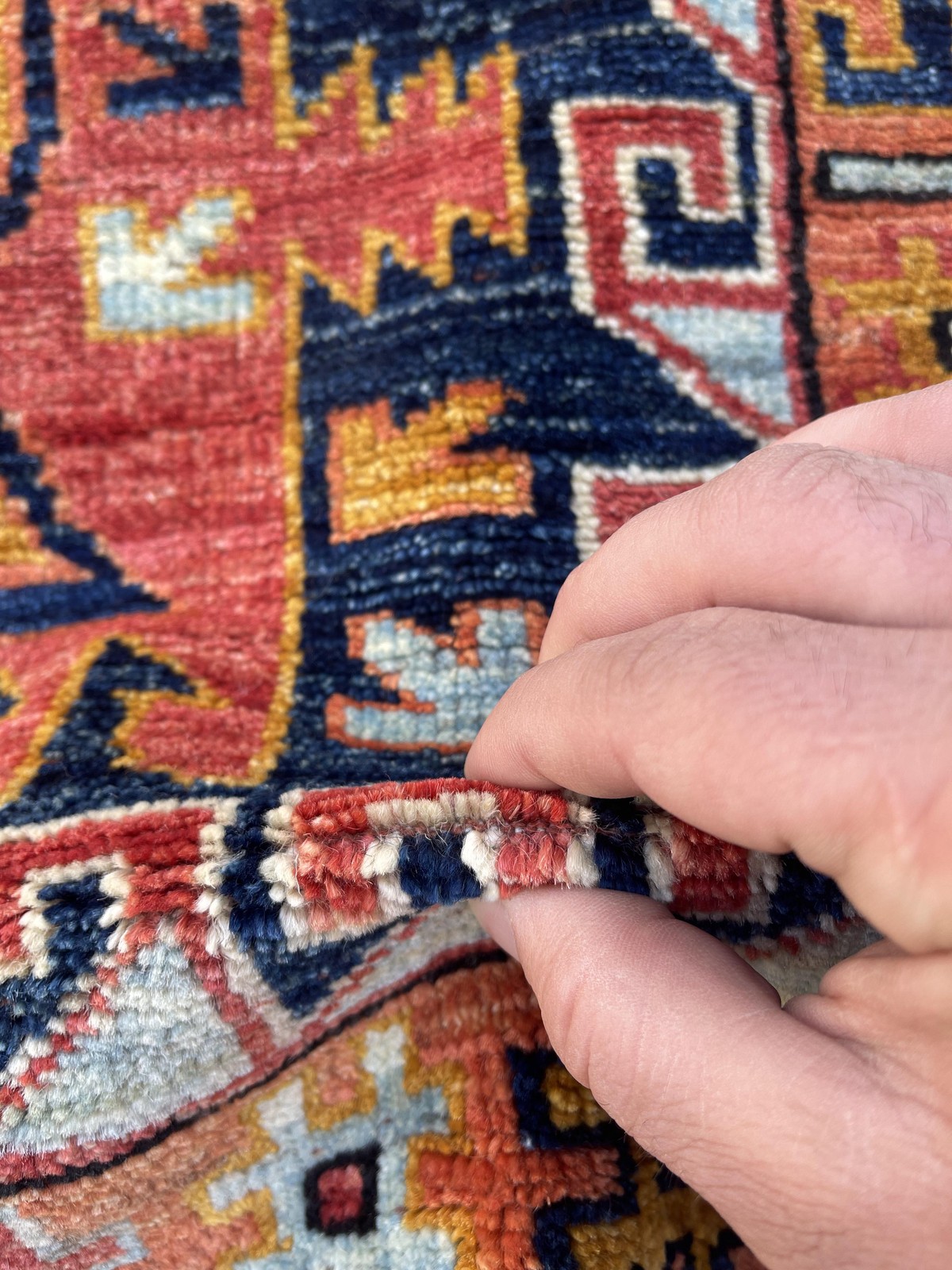 Brownish Blue Qabqazistan Afghan Hand-knotted Carpet | Turkmen Weave Area Carpet 7 X 2 (ft) 1