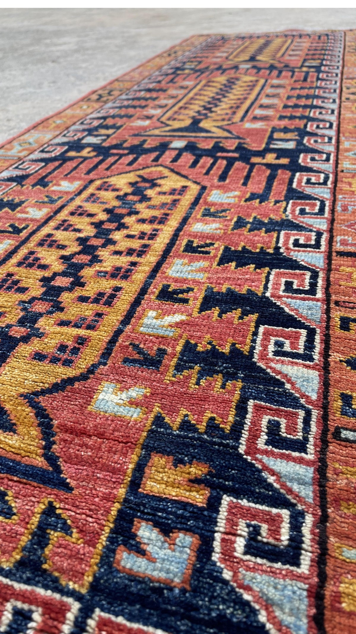 Brownish Blue Qabqazistan Afghan Hand-knotted Carpet | Turkmen Weave Area Carpet 7 X 2 (ft) 2
