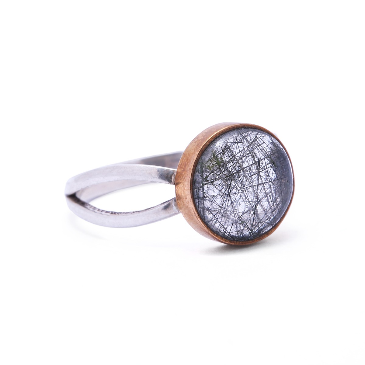 Hairy Quartz Split Ring | Round Silver Ring 3