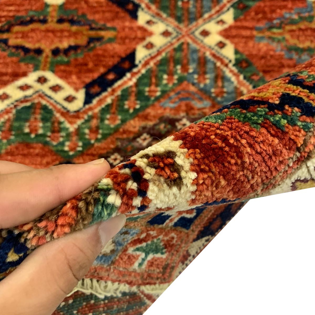 Red Hand-woven Brick Design Afghan Carpet | Turkmen Weave Area Carpet 5 X 3 (ft) 2