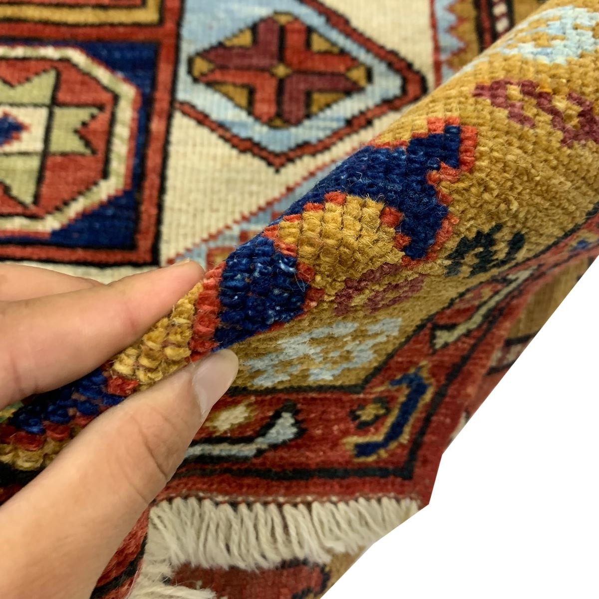 Yellowish Brown Kazak Hand-woven Afghan Carpet | Turkmen Weave Area Carpet 7.50 x 5 (ft) 2