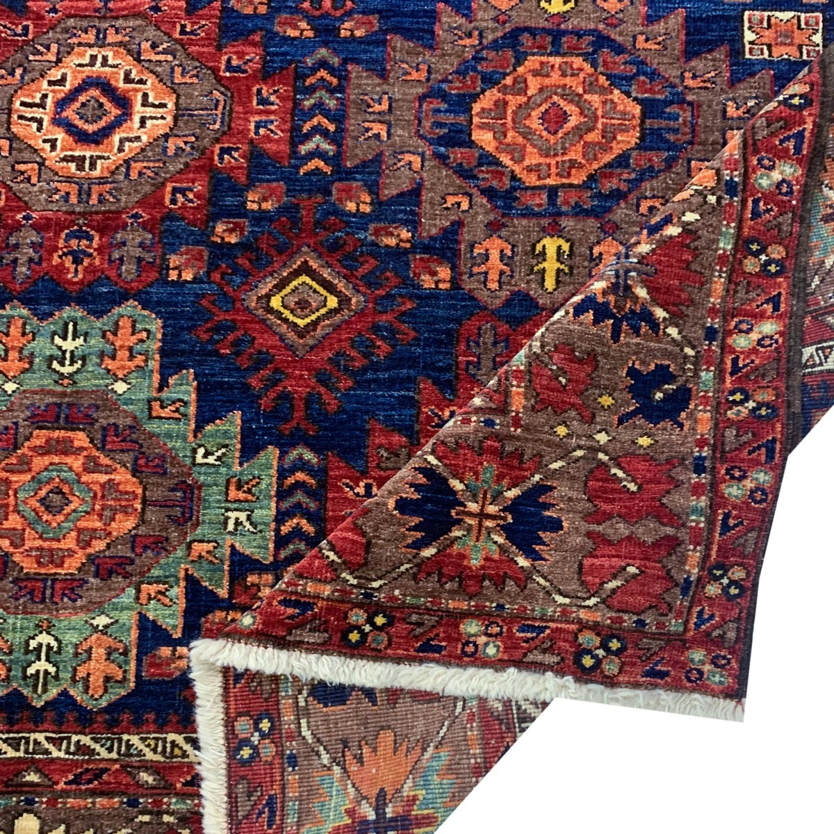 Reddish Navy Blue Hand-woven Afghan Carpet | Turkmen Weave Area Carpet 8.30 X 6.80 (ft) 2