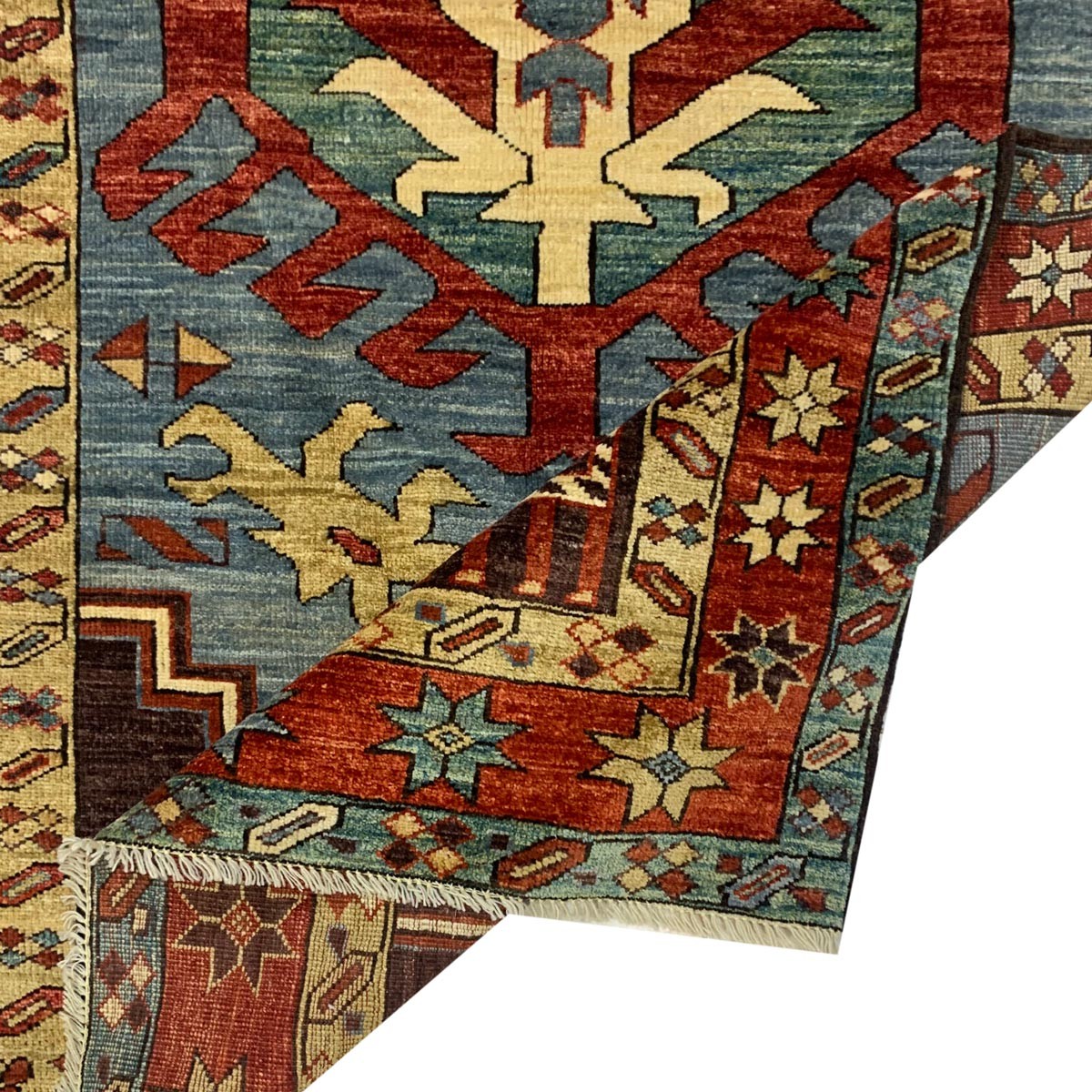 Blue Kazak Hand-woven Afghan Carpet | Turkmen Weave Area Carpet 6.50 X 3.30 (ft) 2