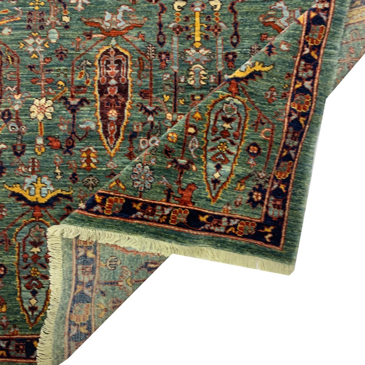 Light Green Floral Design Hand-woven Afghan Carpet | Turkmen Weave Area Carpet 5.50 x 3.80 (ft) 2