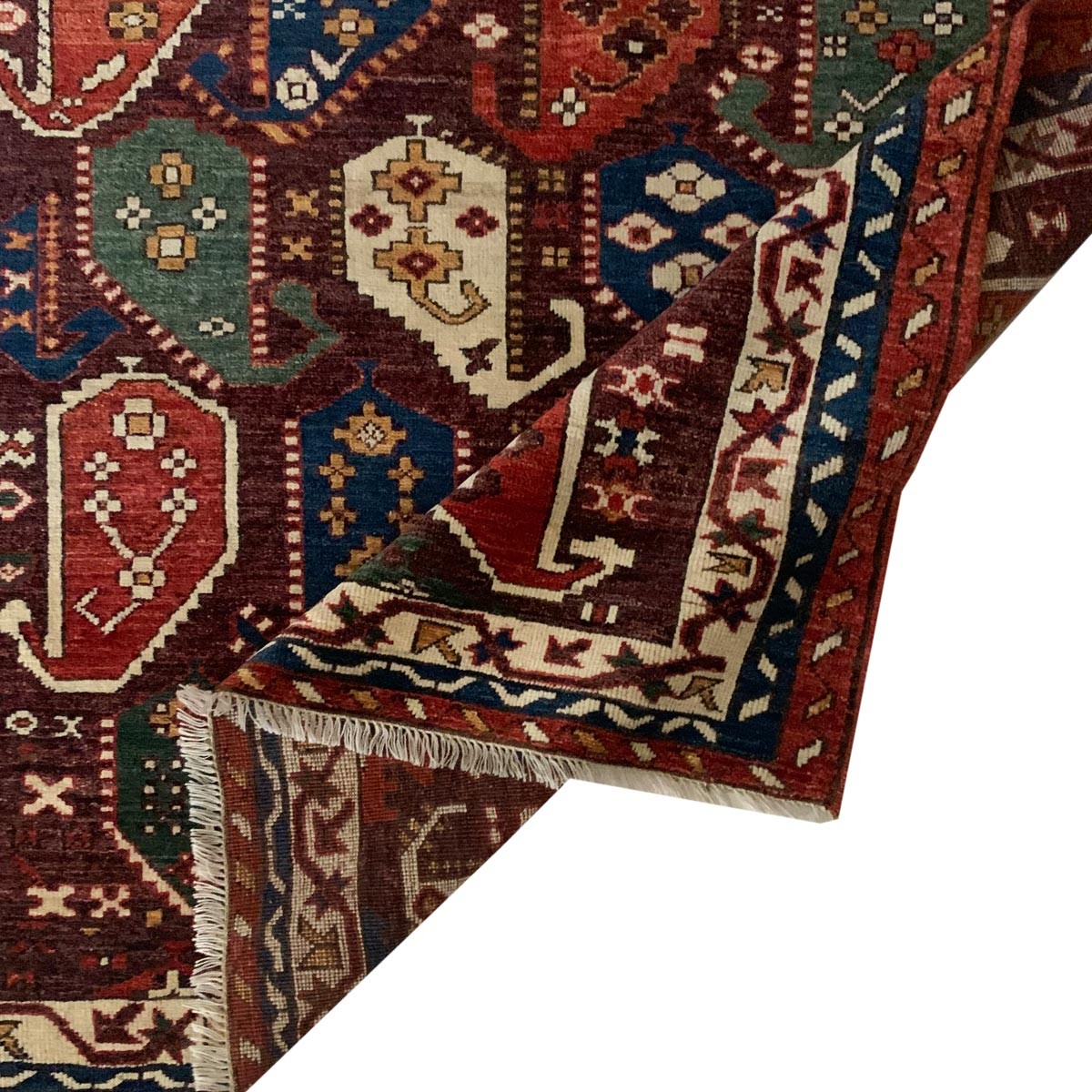 Maroon Almond Design Hand-woven Afghan Carpet | Turkmen Weave Area Carpet 6 x 4 (ft) 2