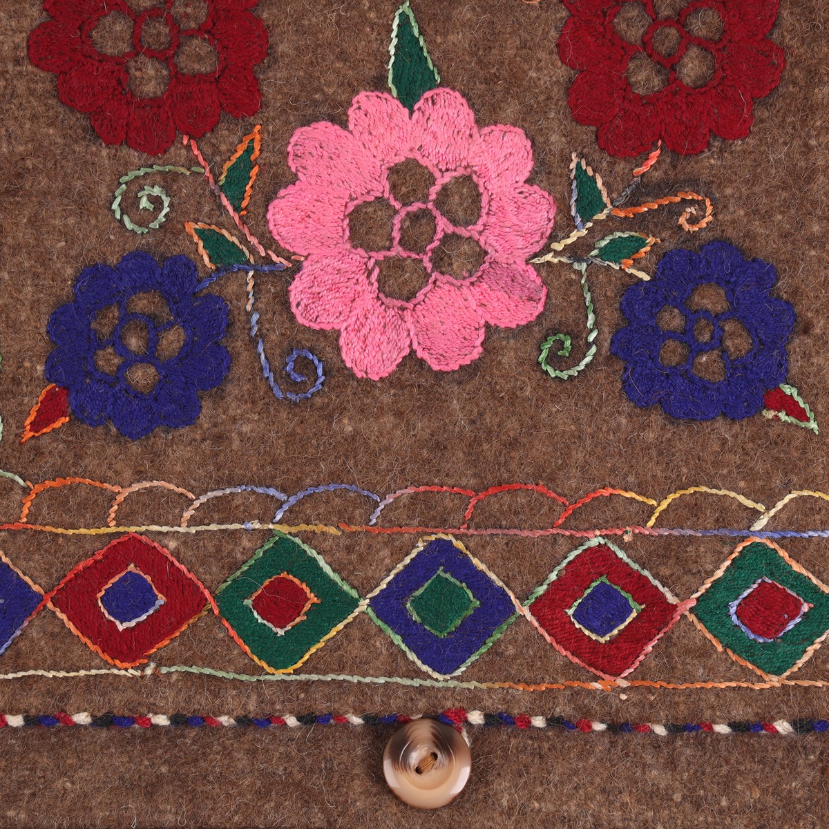 Brown Floral Embroidered Computer Bag | Woolen Handmade Bag 2