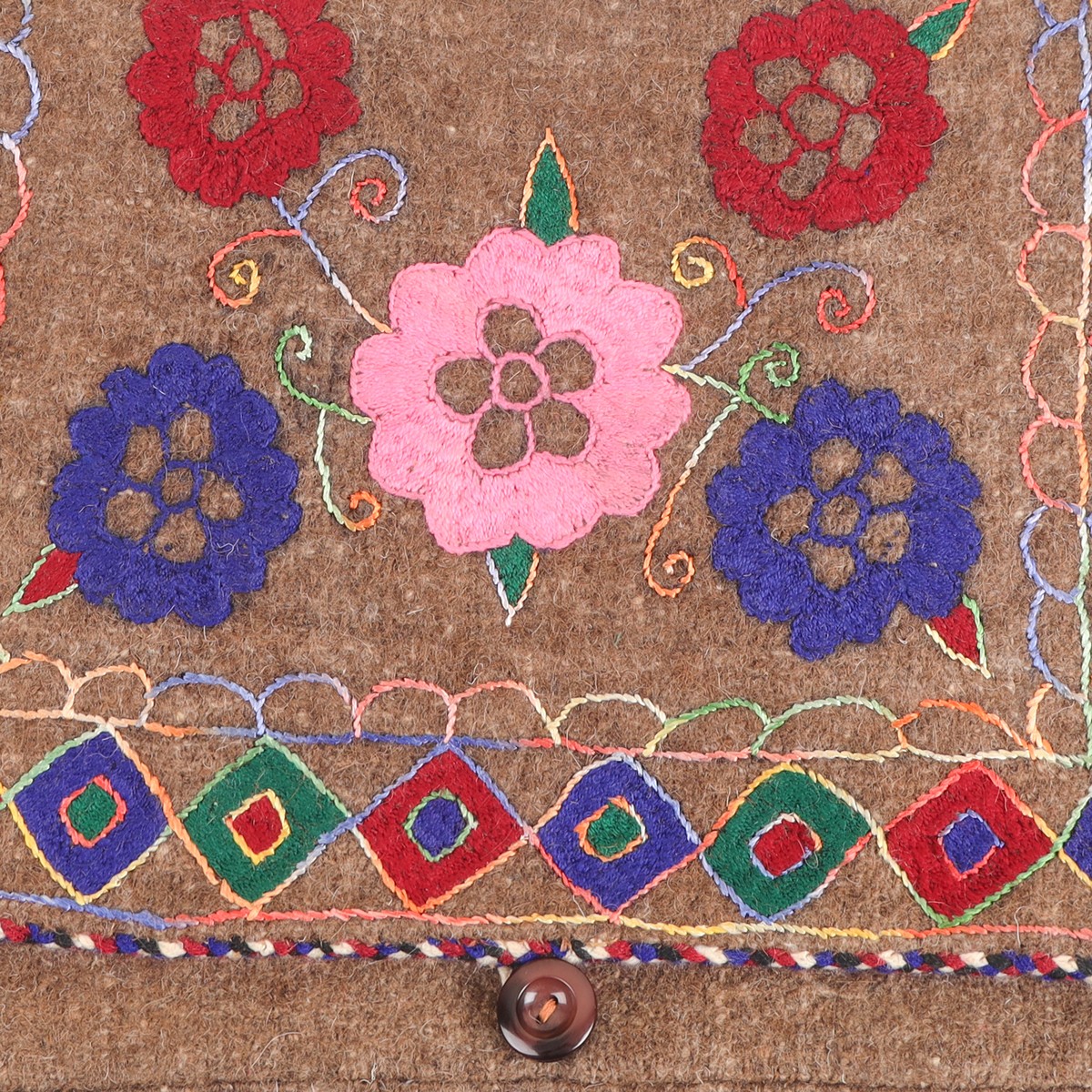 Brown Floral Embroidered Computer Bag | Cross-Body Woolen Bag 2
