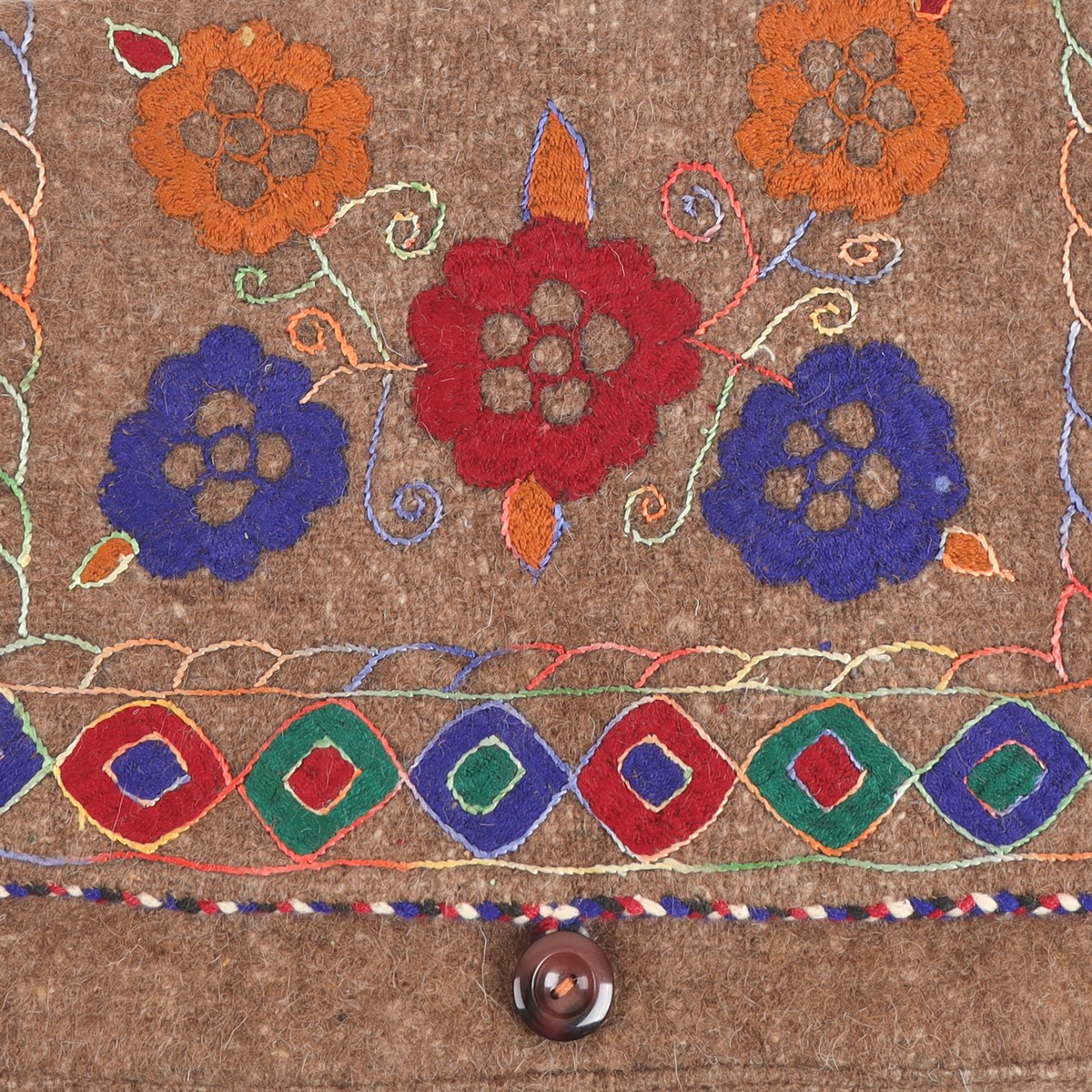 Brown Floral Embroidered Computer Shoulder Bag | Woolen Cross-Body Bag 2