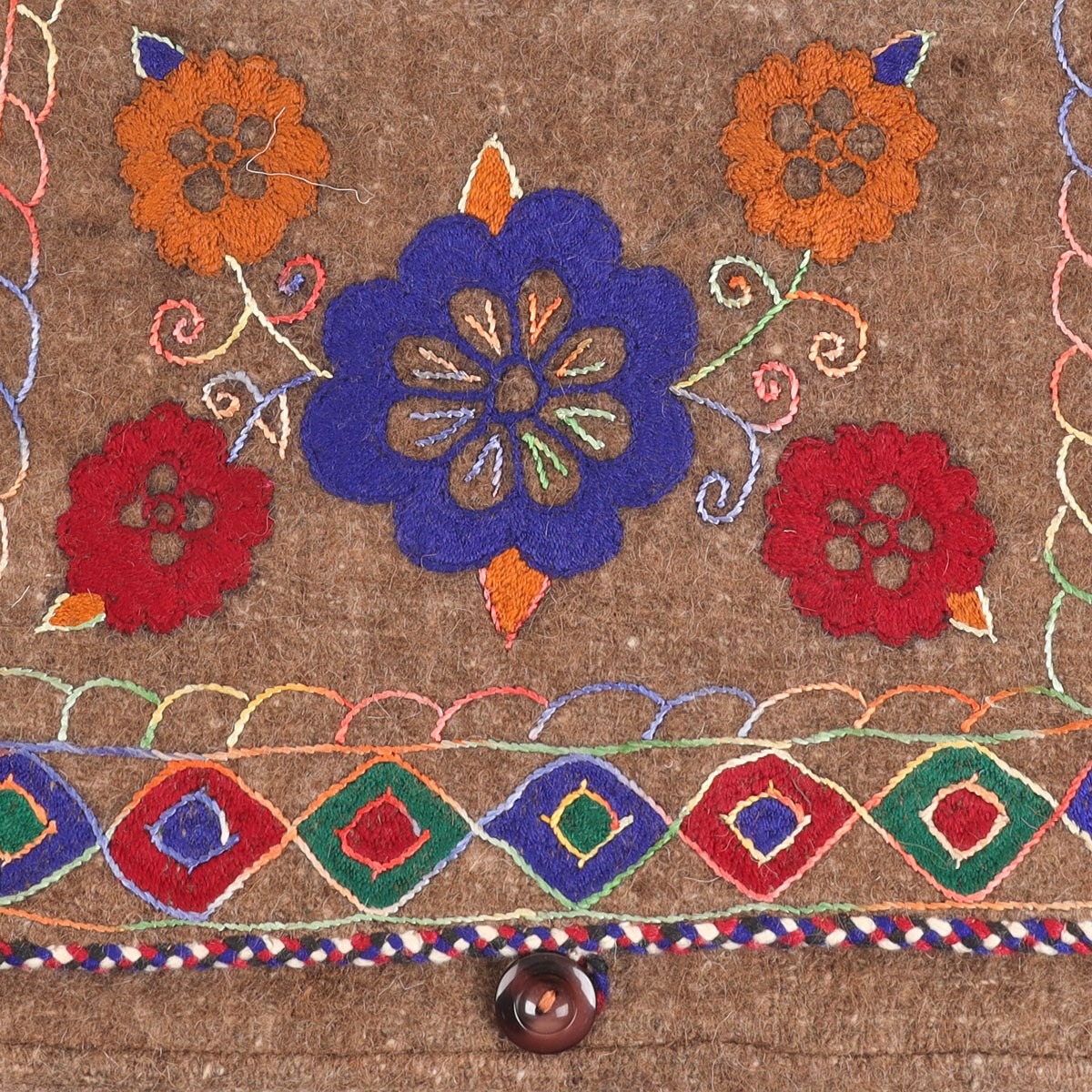 Brown Woolen Embroidered Computer Bag | Cross-body Handmade Bag 2
