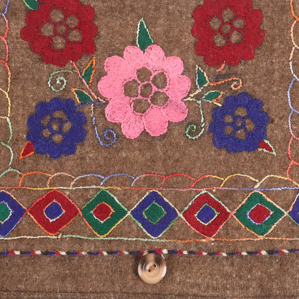 Brown Woolen Handmade Computer Bag | Cross-body Floral Embroidered Bag 2