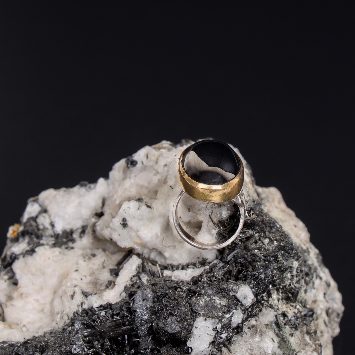Black Hadeed Stone Oval Silver Ring | Bronze Classic Ring  2