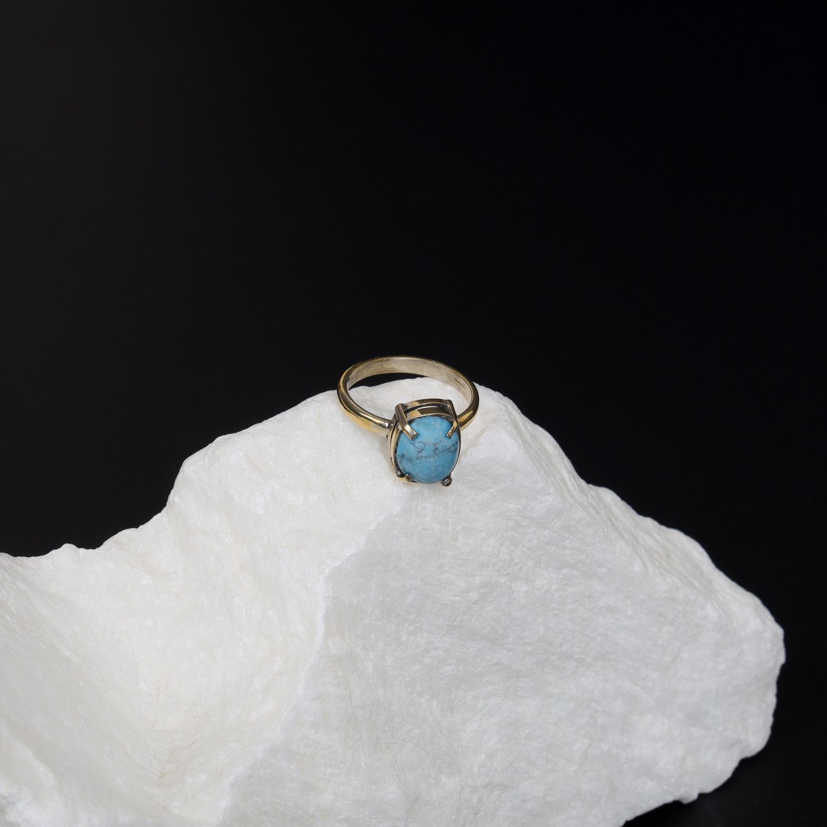 Turquoise Solitaire Gold Plated Ring | 925 Silver Classic Ring 2