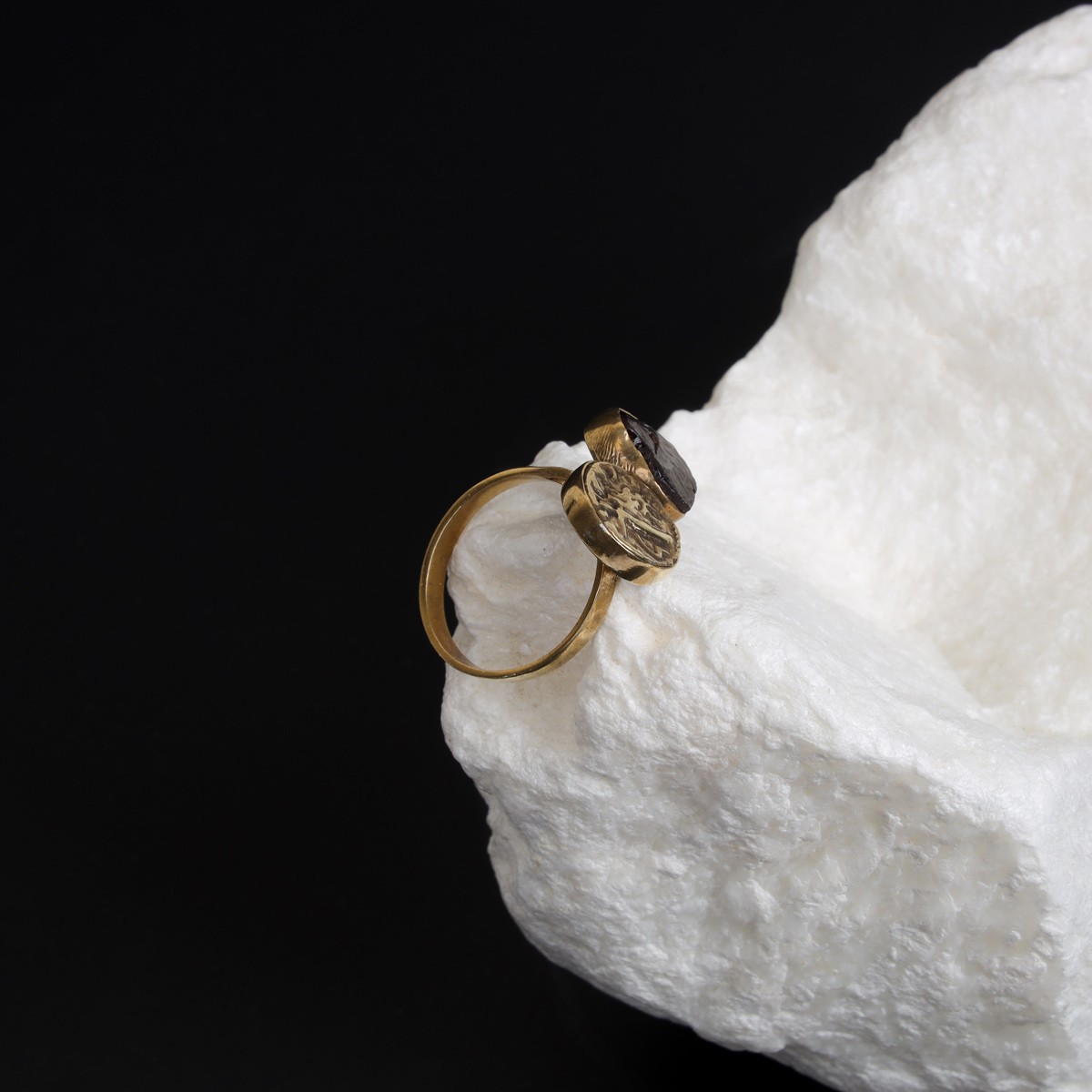 Garnet Stone Vintage Coin Ring | Bronze Two-Stone Ring 2