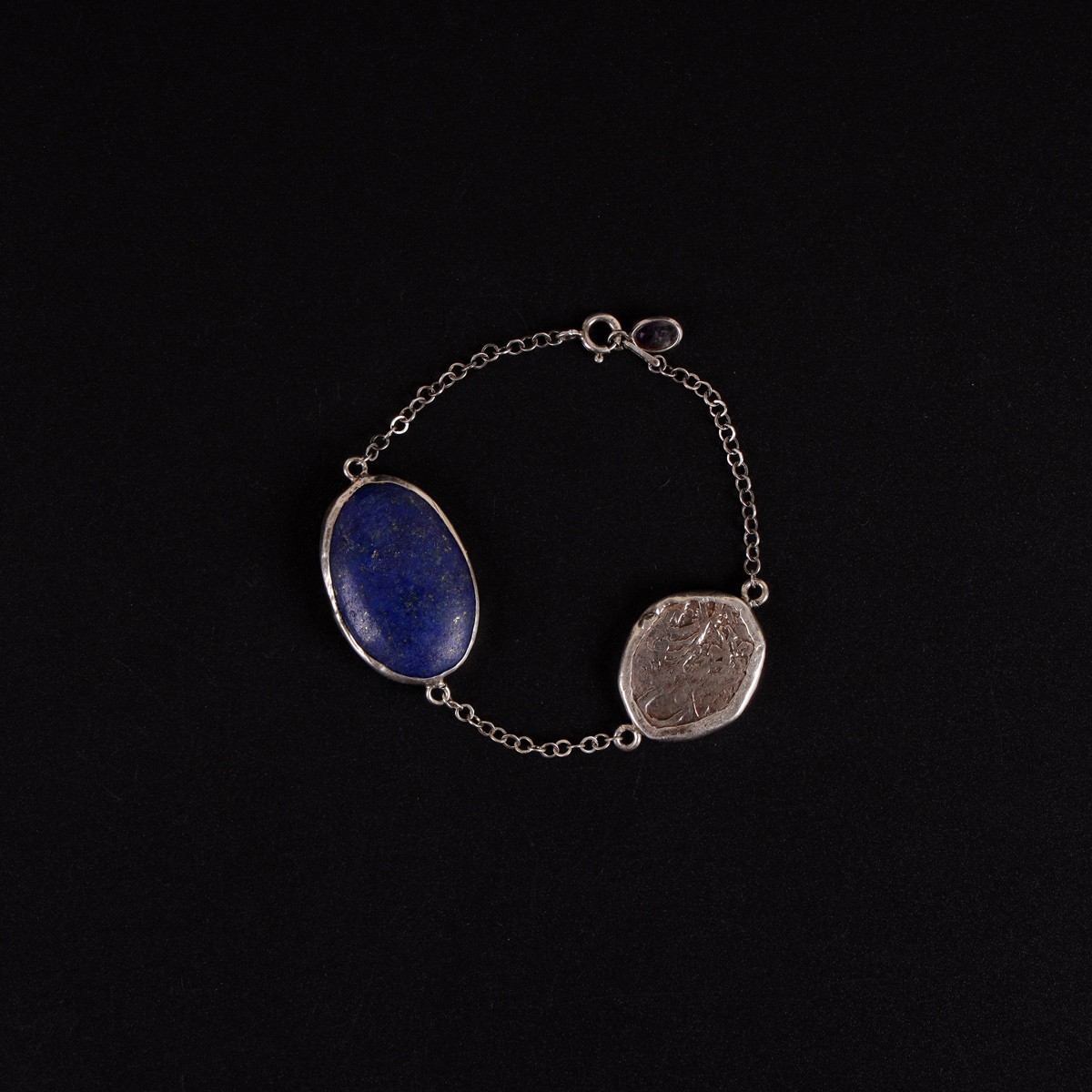 Lapis Lazuli Copper Coin Bracelet | 925 Silver Chain Bracelet  2