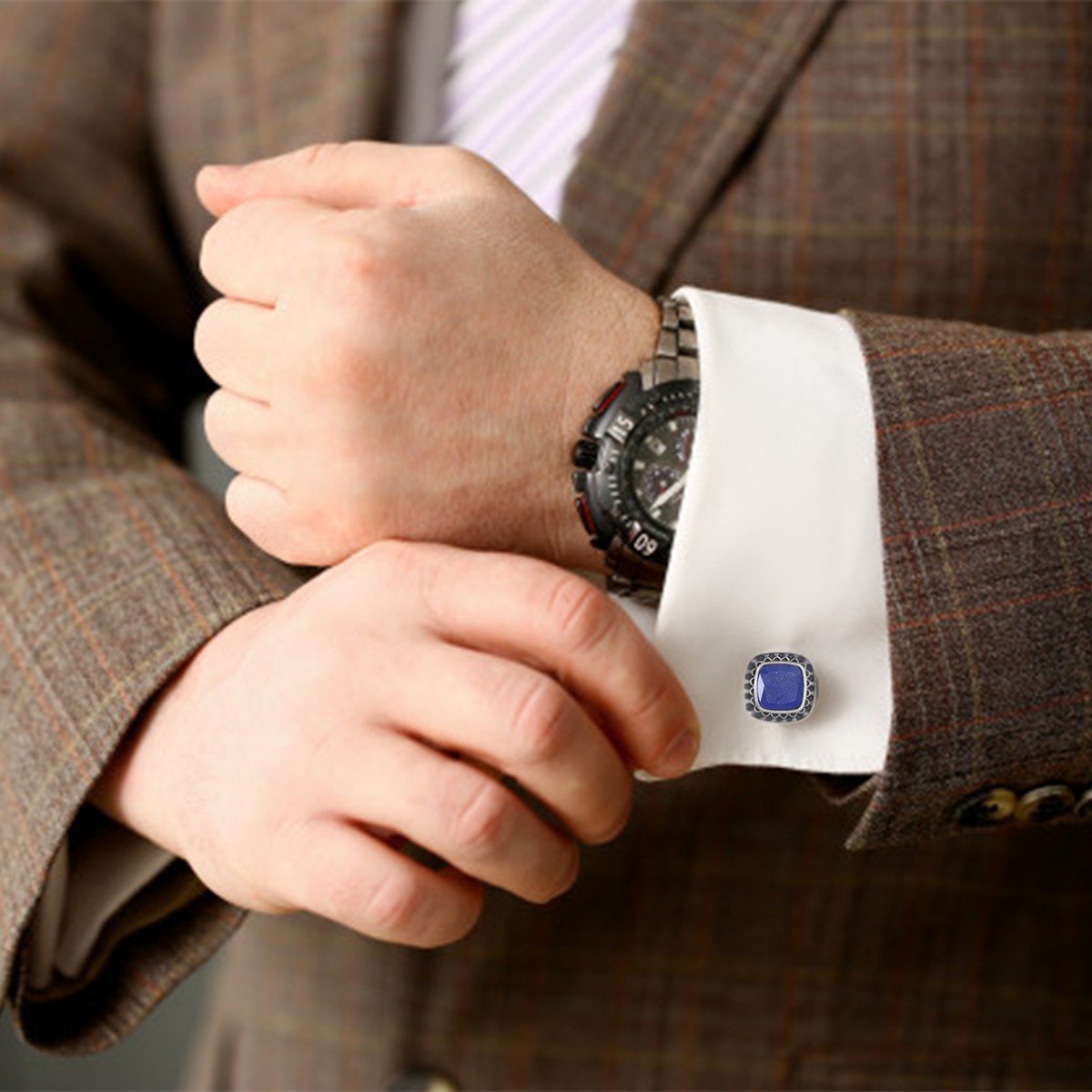 Lapis Square Cufflinks | Silver Fancy Cufflinks 3