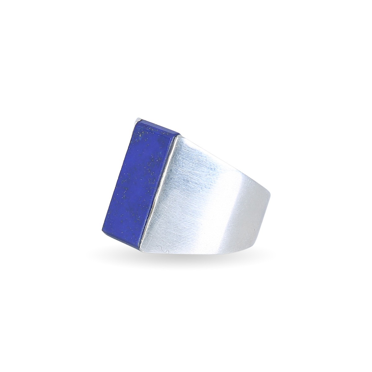 Lapis Lazuli Rectangle Men's Ring | Flat Silver Ring 1