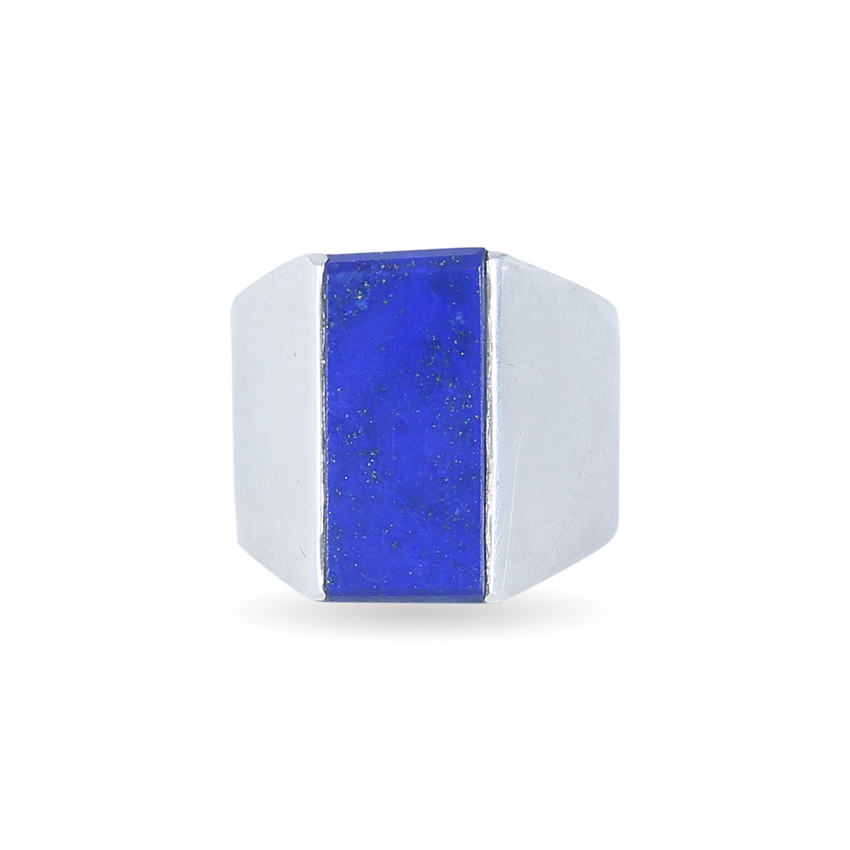 Lapis Lazuli Rectangle Men's Ring | Flat Silver Ring 2