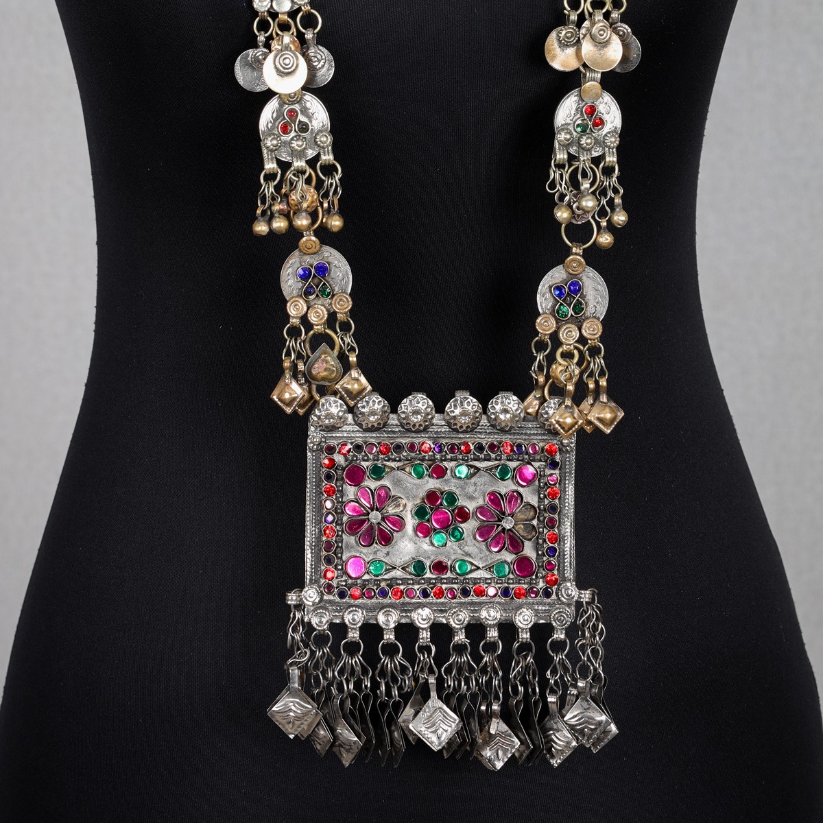 Kuchi Lariat Style Pendent | Gilt Metal Tribal Drop Necklace Vintage 2
