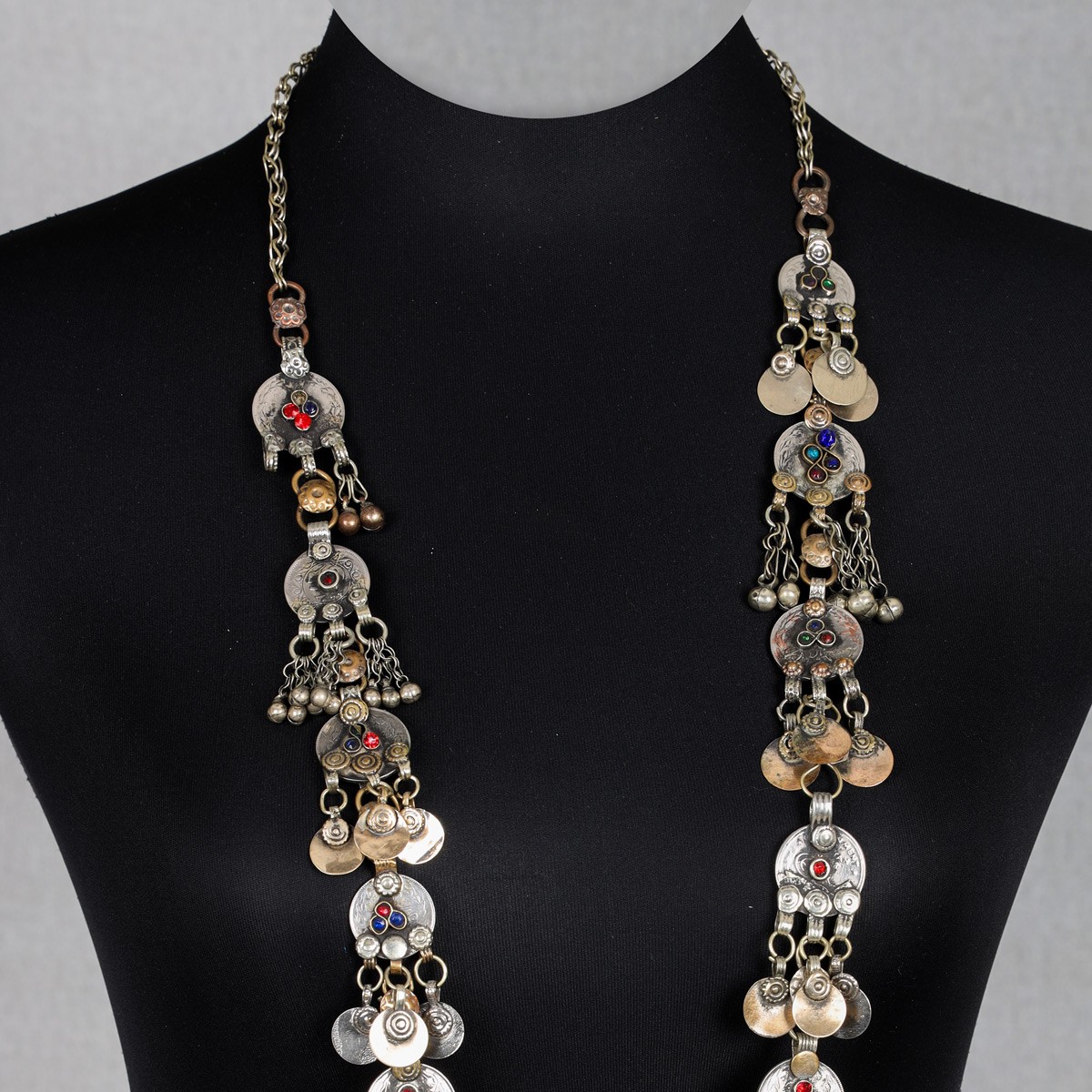Kuchi Lariat Style Pendent | Gilt Metal Tribal Drop Necklace Vintage 3