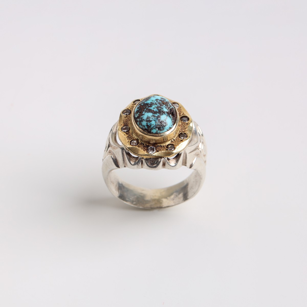 Men’s Turquoise Statement Ring in Sterling Silver & Brass 3