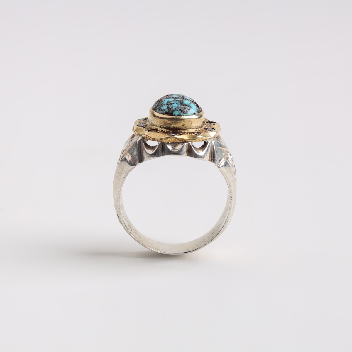 Men’s Turquoise Statement Ring in Sterling Silver & Brass 2