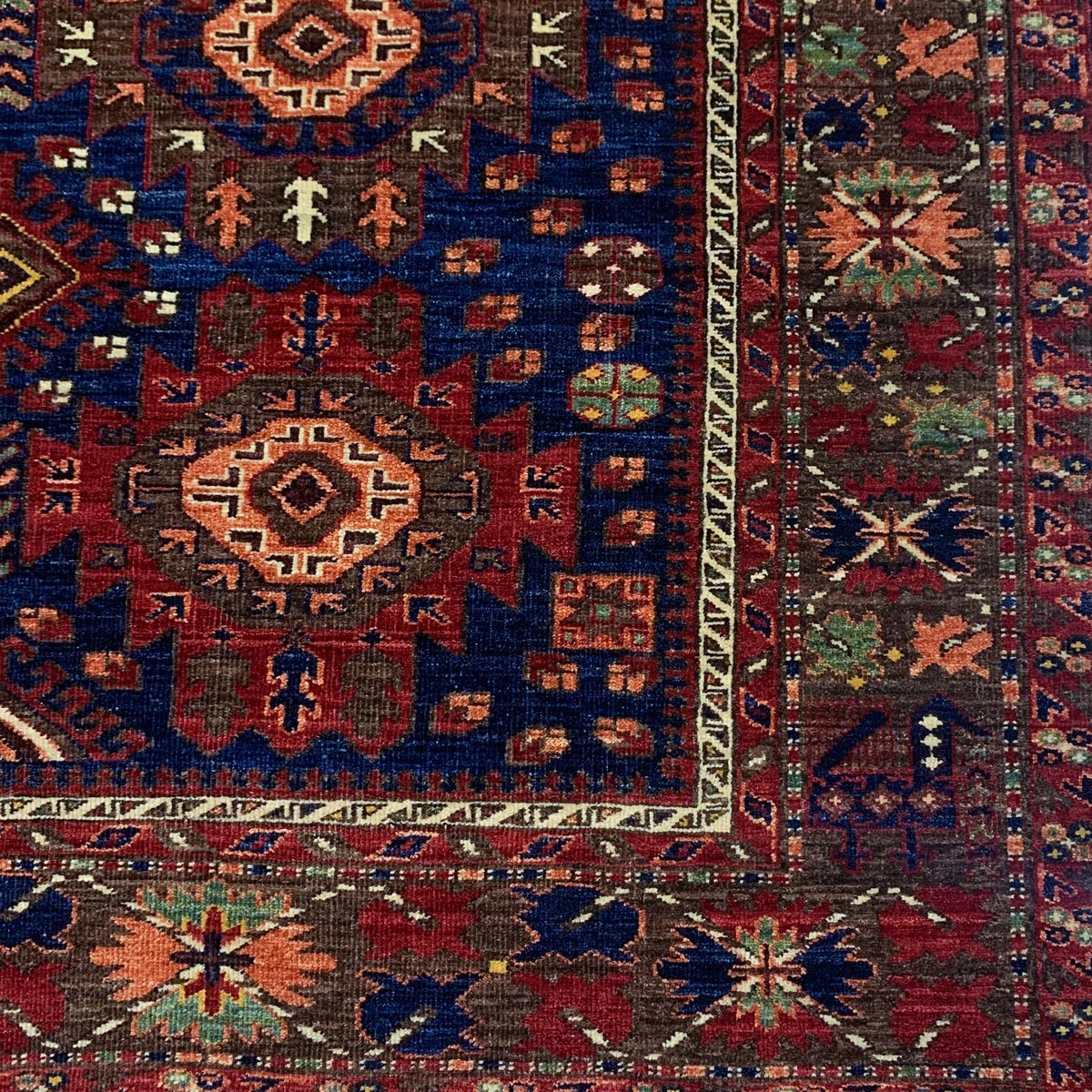 Reddish Navy Blue Hand-woven Afghan Carpet | Turkmen Weave Area Carpet 8.30 X 6.80 (ft) 3