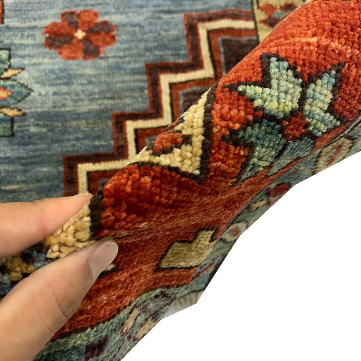 Blue Kazak Hand-woven Afghan Carpet | Turkmen Weave Area Carpet 6.50 X 3.30 (ft) 3