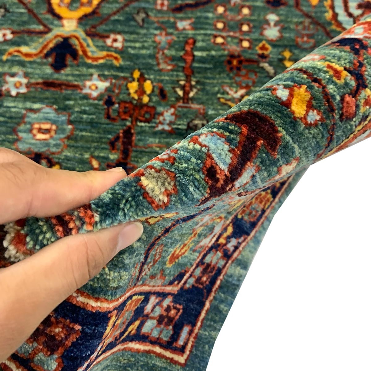 Light Green Floral Design Hand-woven Afghan Carpet | Turkmen Weave Area Carpet 5.50 x 3.80 (ft) 3