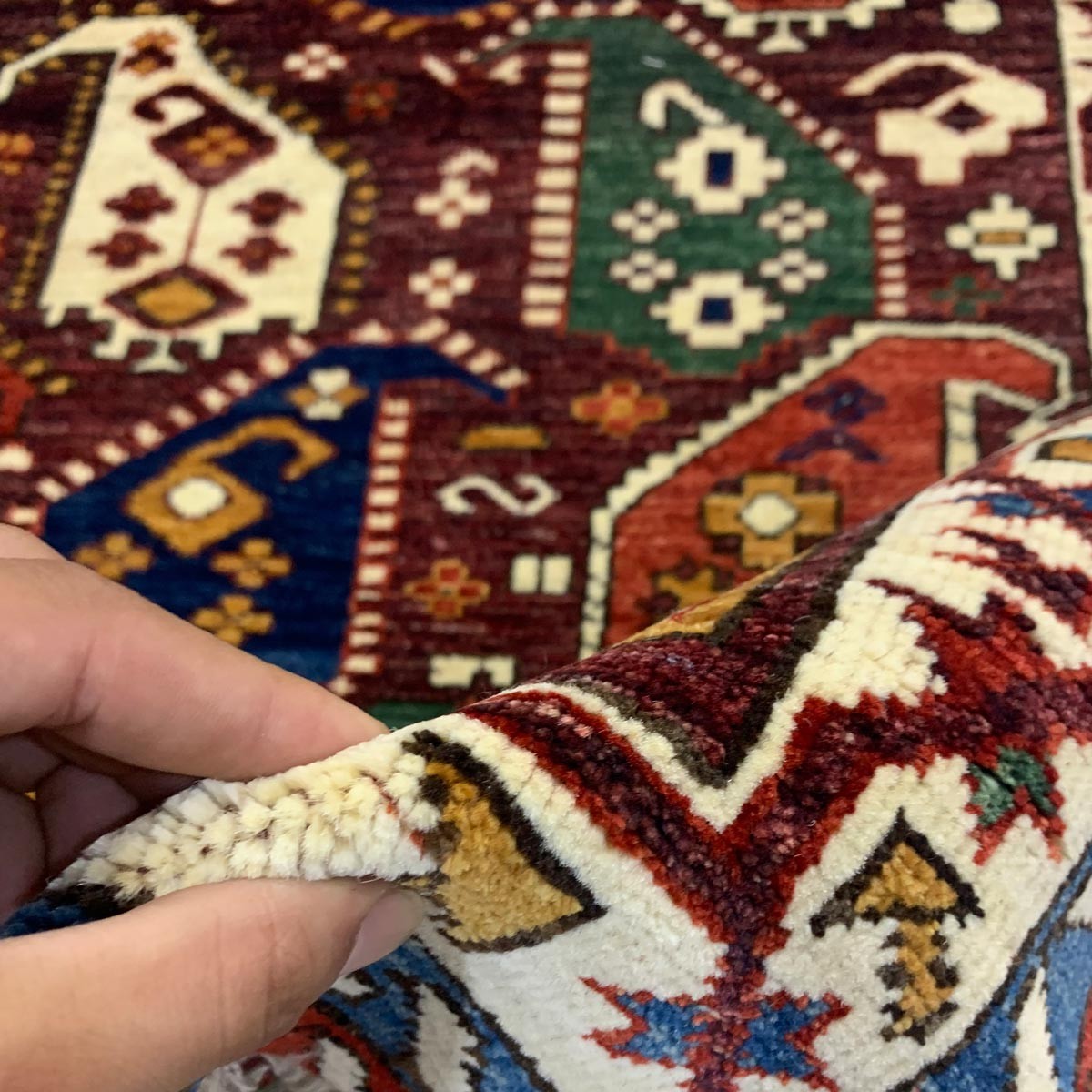 Maroon Almond Design Hand-woven Afghan Carpet | Turkmen Weave Area Carpet 6 x 4 (ft) 3