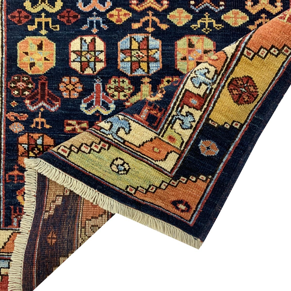 Dark Navy Blue Floral Design Hand-woven Afghan Carpet | Turkmen Weave Area Carpet 5.80 X 3.80 (ft) 3