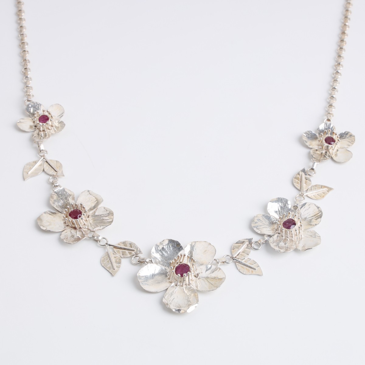 Sadaf Silver Floral Design Set with Natural Ruby Stones 4
