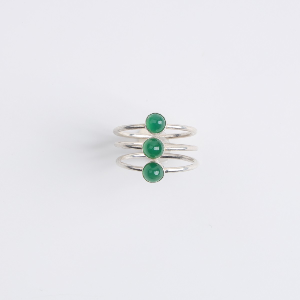 Silver Jewelry Set with Green Agate Stones 4