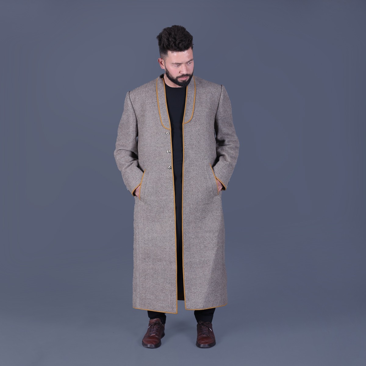 Gray Nuristani Long Coat | Woolen Winter Wear Long Coat 1