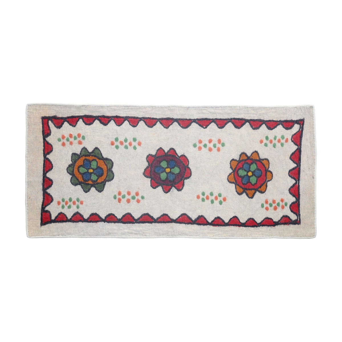 Off-White Rectangle Nuristani Namad | Handmade Area Namad 3.2 X 6.5 (ft) 1