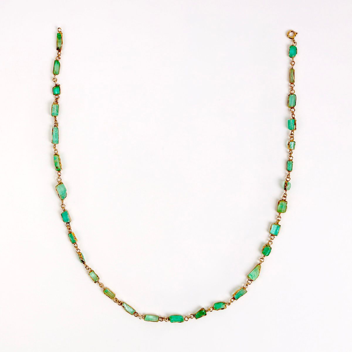 Green Emerald Silver Choker Necklace | Gold Plated Station Necklace 1