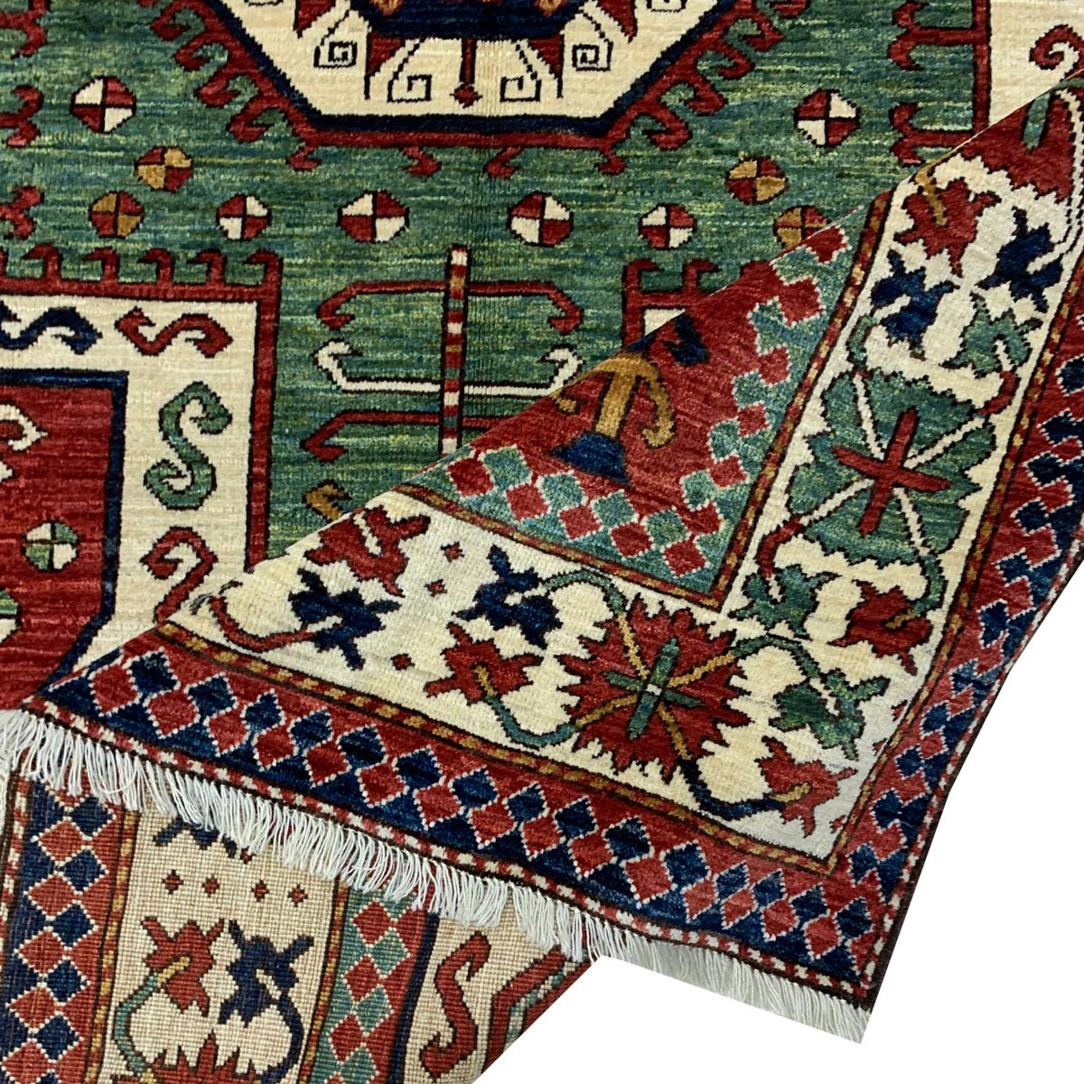 Traditional Afghan Tribal Carpet Reddish Green Hand-woven Afghani Carpet | Turkmen Weave Area Carpet 6.7 X 5 (ft) 3
