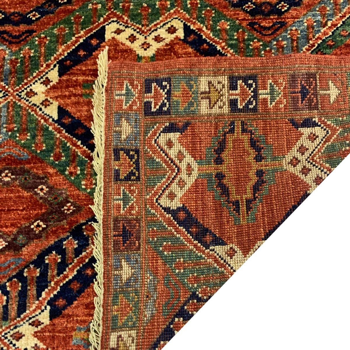 Red Hand-woven Brick Design Afghan Carpet | Turkmen Weave Area Carpet 5 X 3 (ft) 4