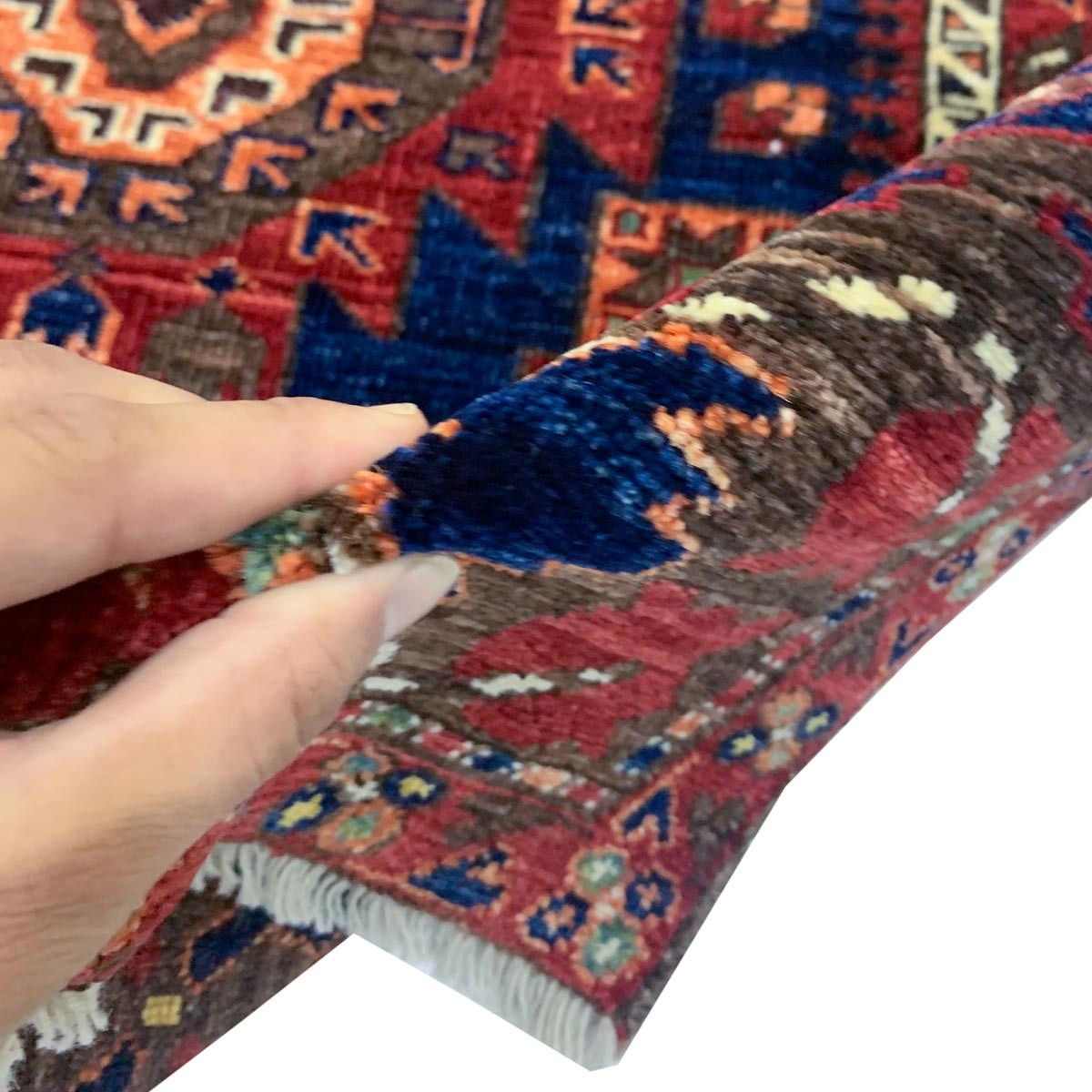 Reddish Navy Blue Hand-woven Afghan Carpet | Turkmen Weave Area Carpet 8.30 X 6.80 (ft) 4